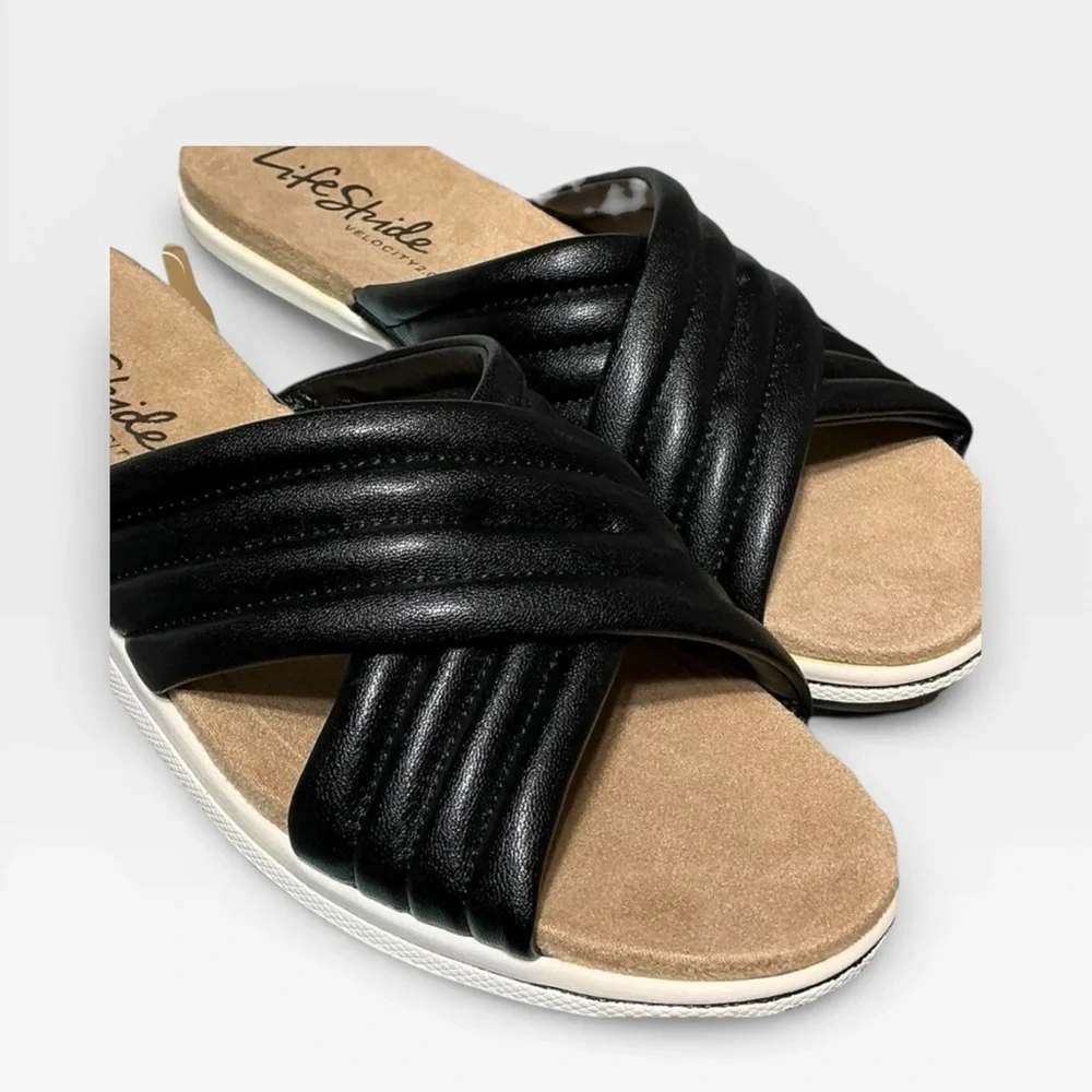Life Stride Black Slide Sandals